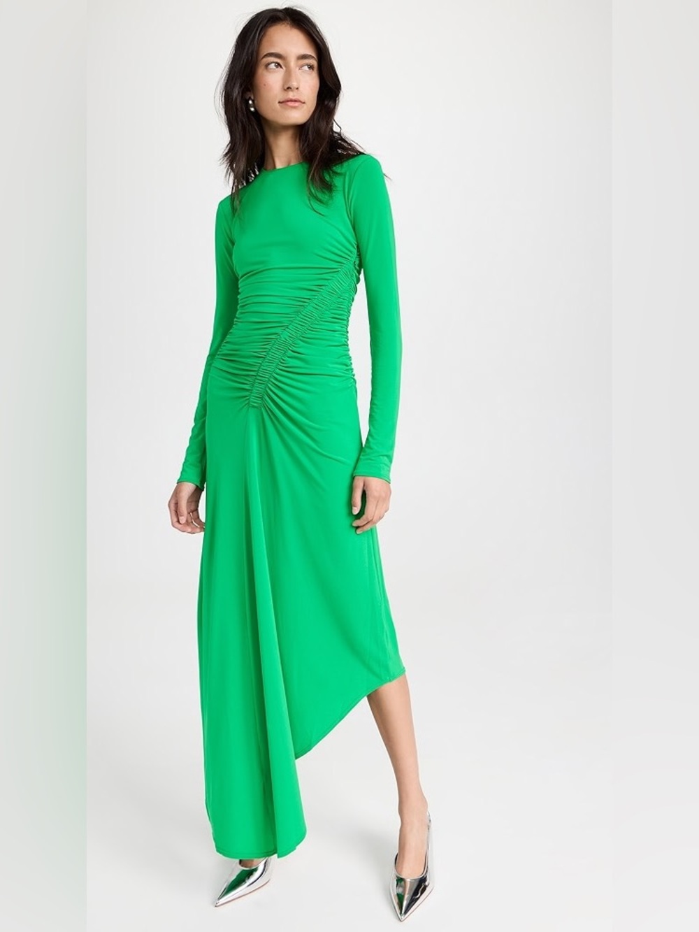 A.L.C. Adeline Emerald Green Long-Sleeve Ruched Asymmetric Dress size M